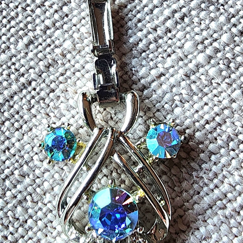 Vintage 1950s Coro Silver-tone Bracelet w Blue Aurora Borealis Rhinestones - Picture 5 of 8